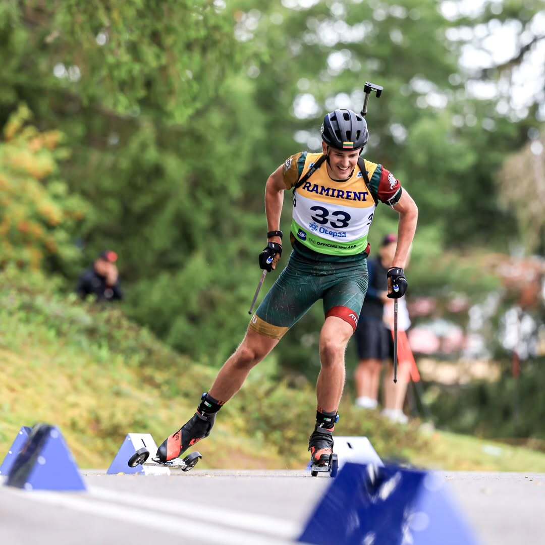 professional participating in a ski race on concrete