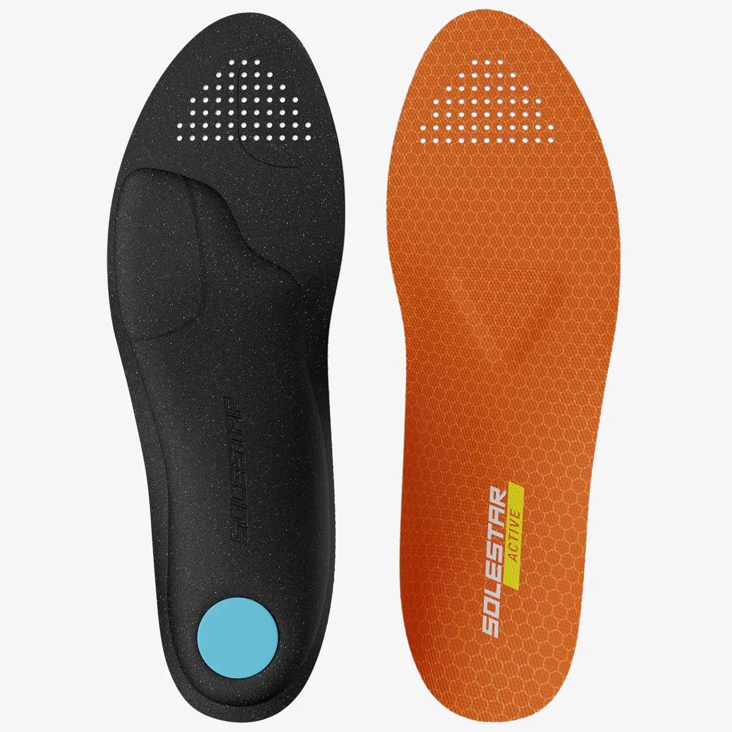 SOLESTAR ACTIVE EVERY DAY INSOLES IN A WHITE BACKGROUND WITH OUR LOGO.